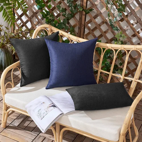 Vista 5 de Juego de 2 fundas de almohada impermeables para exteriores, fundas de almohada decorativas de lino para granja, fundas de cojín sólidas para patio