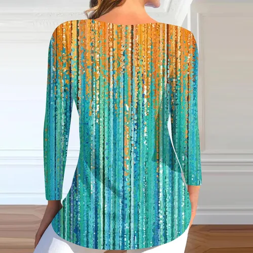 Vista 2 de Camisetas de manga larga para mujer, blusas con botones laterales, plisadas, cuello redondo, sudadera para mujer