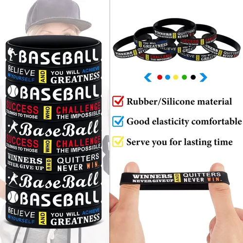Vista 3 de Deekin 36 pulseras de silicona motivacionales de béisbol, regalos de fiesta de béisbol, premios deportivos, suministros de fiesta de cumpleaños