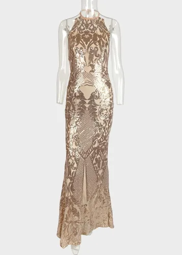 Vista 3 de Yissang Vestido de sirena de noche con lentejuelas florales para mujer
