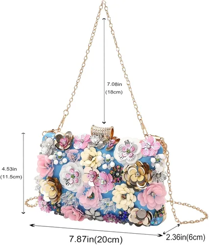 Vista 6 de LETODE Bolso de mano de flores para mujer, bolso de fiesta formal, bolso de hombro con correa de cadena