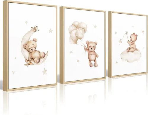 Vista 16 de Baccone Arte de pared para habitación de guardería con oso de peluche, póster para habitación de bebé niño o niña, decoración de pared de guardería