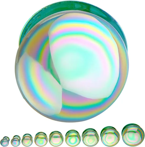 Vista 2 de Pierced Owl - White Aurora Borealis Double Flared Glass Plugs, Sold as a Pair