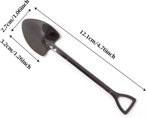 Vista 2 de Honbay 4 cucharas de postre de helado de café con forma de pala de oro de acero inoxidable para el hogar y fiesta (dorado) (negro)