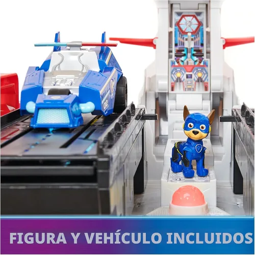 Vista 3 de Paw Patrol: The Mighty Movie, Cuartel General Portaaviones, con Figura de Acción de Chase y Mighty Pups Cruiser, Juguetes para Niños y Niñas de 3+