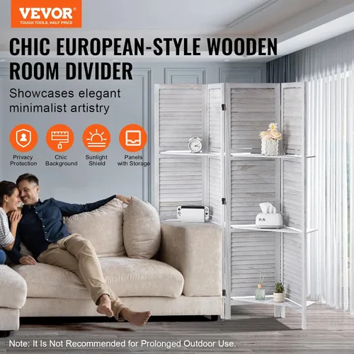 Vista 2 de VEVOR Divisor de habitación de madera, pantalla de privacidad plegable de madera de 4 paneles, 66.9 pulgadas de alto, divisor de partición