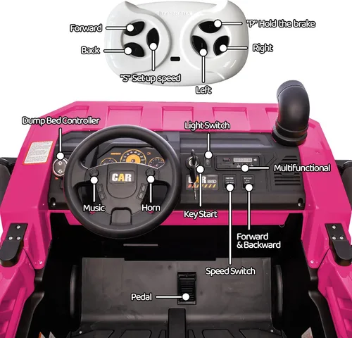 Vista 8 de Camión volquete eléctrico de 24 V y 2 plazas, juguetes para automóvil, cama Rosa