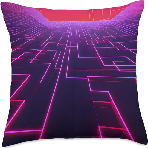 Vista 4 de PP Accessories Retrowave Vaporwave 80s Synthwave Throw Pillow, 16x16, Multicolor