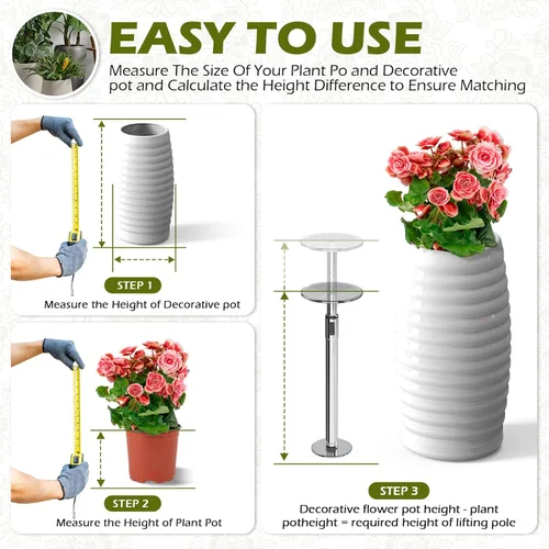 Vista 3 de Elevadores de plantas ajustables de 11 a 17 pulgadas para maceta interior, 1 juego de elevadores de plantas para macetas al aire libre, inserto