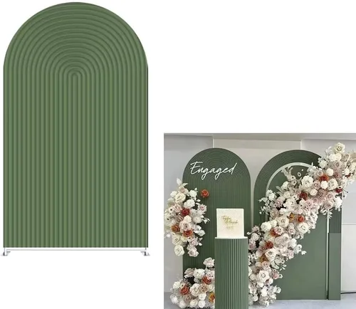 Vista 9 de Fundas de telón de fondo de tela de arco, ondulaciones de boda, color beige, fundas de soporte arqueadas de 6 pies, fondo elástico para cumpleaños