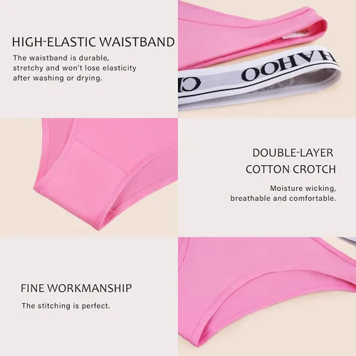 Vista 5 de Paquete de 5 tangas para mujer, ropa interior de algodón, sexy, suave, con espalda en T, paquete de 5