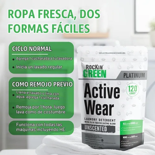 Vista 7 de Rockin' Green Detergente para Ropa, A Base de Plantas, Detergente en Polvo Totalmente Natural para Ropa, Vegano y Biodegradable Combate Olores