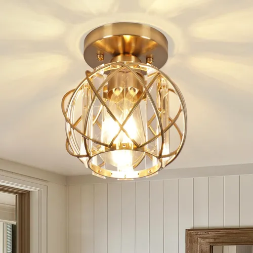 Vista 11 de Lámparas de techo para pasillo, montaje empotrado, E26, iluminación de techo con candelabro pequeño de cristal, iluminación interior para vestíbulo
