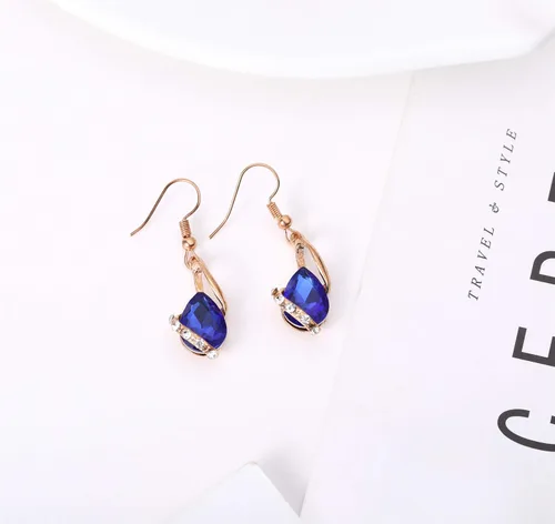Vista 3 de Ezing Colgante de cristal de las mujeres chapado en oro collar de cadena pendiente conjunto de joyería