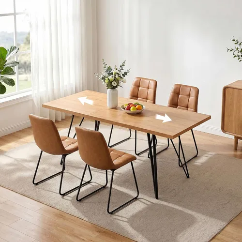 Vista 16 de HIPIHOM Mesa de comedor extensible para 4-6, de 55 a 71 pulgadas para espacios pequeños Mesa de roble