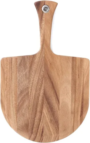 Vista 4 de Tabla Gourmet de madera de acacia de piel para pizza, Pala para pizza