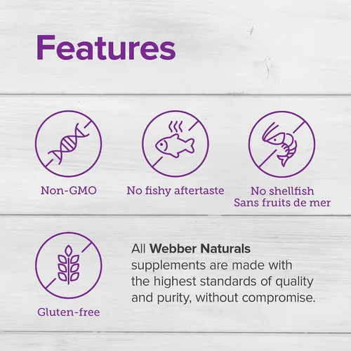 Vista 2 de Webber Naturals Aceite de pescado de 2850 mg, alta potencia, 1,800 mg de omega-3 por porción, 120 cápsulas blandas entéricas transparentes, sin
