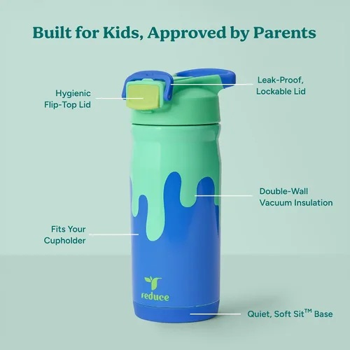 Vista 25 de Reduce Hydrate Pro Kids - Botella de agua aislada de acero inoxidable de 14 onzas con pajilla, vaso a prueba de derrames para niños, retención