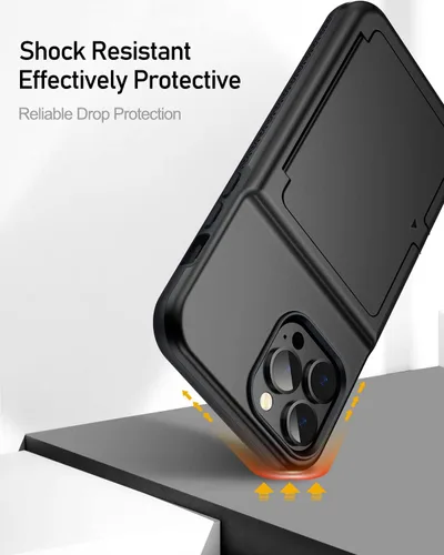 Vista 7 de WeLoveCase Funda para iPhone 13 Pro Max para mujer con tarjetero y espejo oculto, dos capas a prueba de golpes resistente funda protectora tipo Negro
