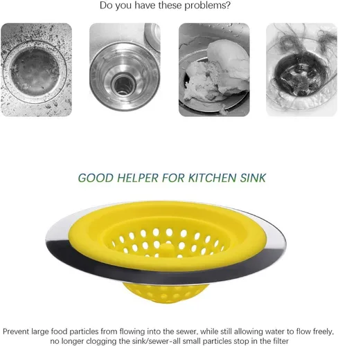 Vista 4 de Juego de 2 coladores de cocina de silicona inoxidable, escurridor de fregadero de cocina de silicona flexible, borde ancho grande de 4.5 pulgadas
