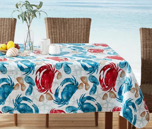 Vista 5 de Newbridge Mantel de vinilo con estampado costero de cangrejo de piedra, diseño náutico Cape Cod impermeable, patio, barbacoa, picnic, mantel