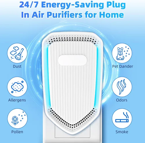 Vista 3 de Purificadores de aire enchufables mejorados, eliminador de olores para el hogar con generador de iones negativos, ionizadores de aire para ácaros