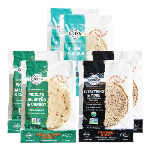 Vista 17 de Eureka Tortilla All Flavors - Paquete variado Tortillas de harina artesanales Mini granos enteros de 6 pulgadas Veganas, sin OMG, bajas