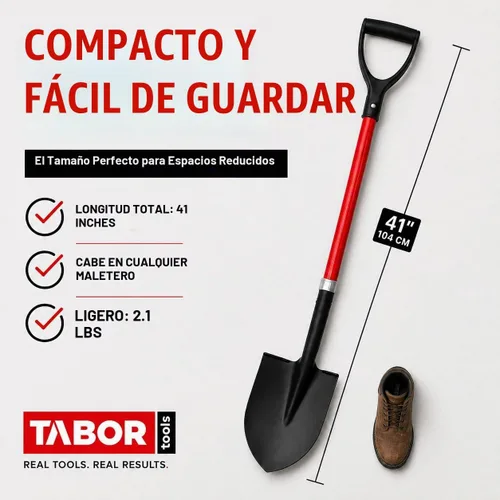 Vista 6 de TABOR TOOLS Pala con hoja redondeada y cómodo mango de agarre en D de 31 pulgadas de fibra de vidrio, pala de excavación. J201A.