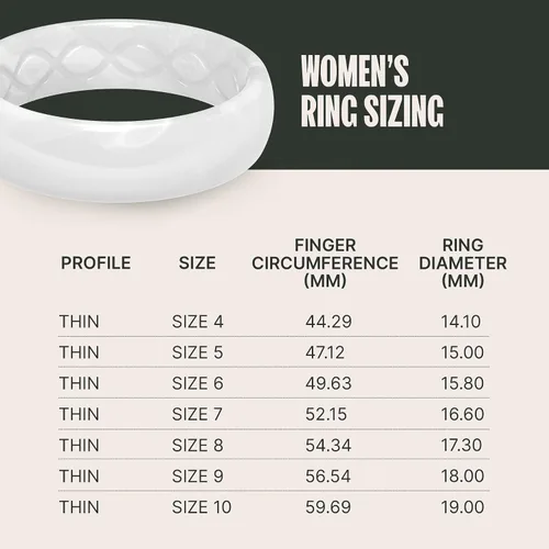 Vista 6 de Groove Life Anillo de silicona fina y sólida, anillos de boda de goma transpirable para mujeres, cobertura de por vida, diseño único, anillo
