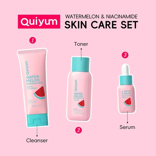 Vista 8 de QUIYUM - Juego de cuidado de la piel de sandía y niacinamida, kit facial brillante de 3 piezas para adolescentes 3-in-1 Daily Routine: Cleanser
