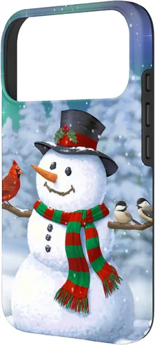 Vista 43 de Funda para iPhone 17 con diseño de muñeco de nieve y pájaros en invierno