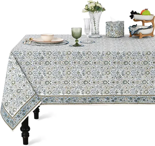 Vista 274 de Ridhi Mantel cuadrado con estampado de bloques de mano de caléndula ámbar