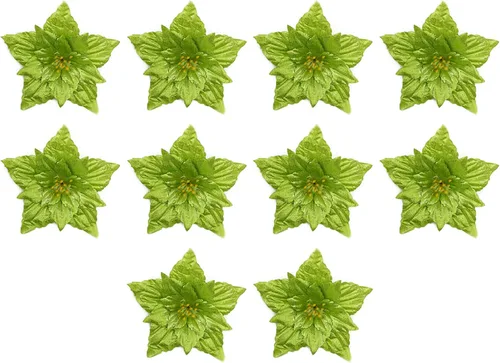 Vista 7 de 10 flores artificiales de Pascua con purpurina navideña con 10 clips, flores falsas grandes de doble capa de 7.1 pulgadas, adornos de boda y Año