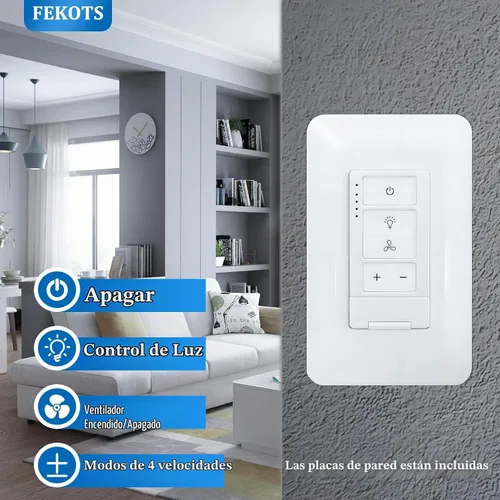 Vista 4 de Control universal de ventilador de techo e interruptor de luz regulador, control de pared de 4 velocidades, combo de ventilador de un solo polo e