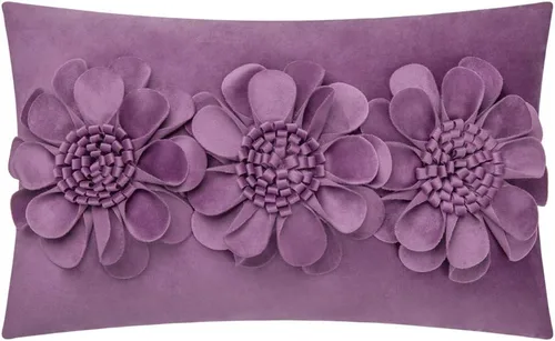 Vista 9 de JWH - Funda de almohada de flores 3D, terciopelo, rosa brillante, 12 x 20 pulgadas Acento decorativo de girasol, diseño floral lumbar, cama