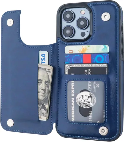 Vista 17 de ONETOP - Funda compatible con iPhone 15 Pro Max con soporte para tarjetas, funda de piel sintética con ranuras para tarjetas, doble cierre magnético