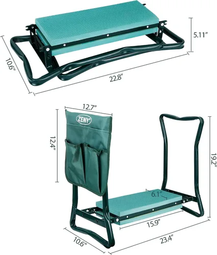 Vista 2 de ZENY Asiento plegable para jardín, asientos de trabajo de jardinería, banco de jardín portátil con almohadilla de espuma gruesa y bolsa