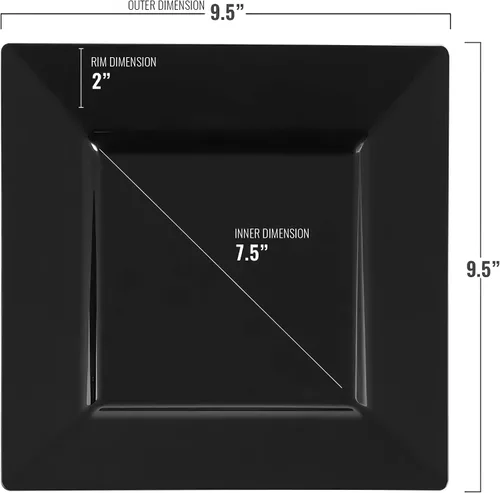 Vista 5 de Elegantes platos llanos cuadrados negros – 9.5 pulgadas (paquete de 10) – perfectos para bodas, fiestas de cumpleaños, festivales y más