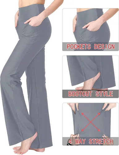 Vista 6 de Keolorn Pantalones de yoga para mujer con corte de bota y bolsillos, cintura alta, pantalones de entrenamiento para yoga