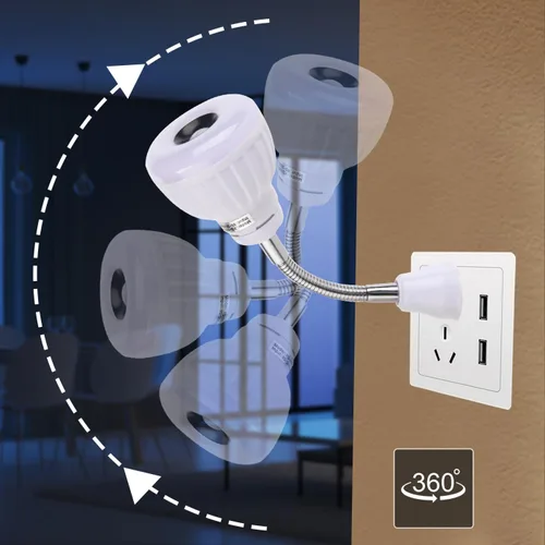 Vista 2 de Luz con sensor de movimiento enchufable, luz nocturna del atardecer al amanecer, salida de CA, lámpara de pared para escalera, luz LED inteligente