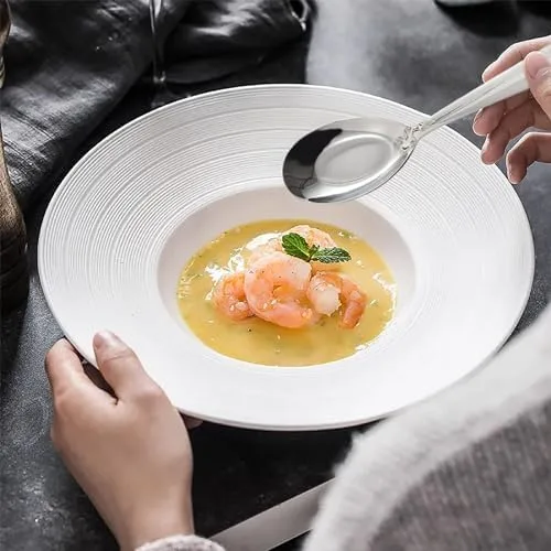 Vista 7 de Cucharas de sopa de acero inoxidable Juego de 12 cucharas de cena de mango largo, cuchara de sopa asiática plateada para Ramen Thai Miso
