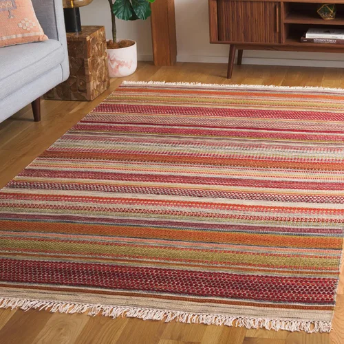 Vista 11 de SAFAVIEH Striped Kilim Collection STK311A - Alfombra de lana de tejido plano hecha a mano de 2 pies 3 pulgadas x 6 pies, color beige
