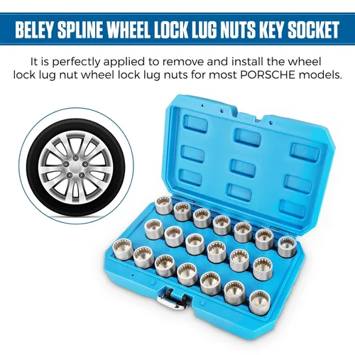 Vista 3 de BELEY Kit de llave de tuerca de bloqueo de rueda 20PCS para Porsche VW Touareg Juego de herramientas antirrobo para quitar tuercas con removedor