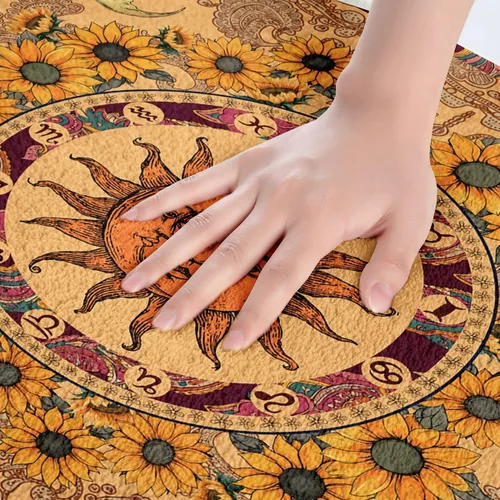 Vista 5 de Erosebridal Alfombra de baño amarilla de sol y luna de 16 x 24 pulgadas, alfombra de área de girasol, vintage, indio, bohemio, floral, alfombra