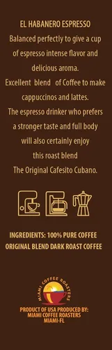 Vista 4 de El Habanero Espresso Café tostado cubano - Granos enteros 1 bolsa (0.32 oz)