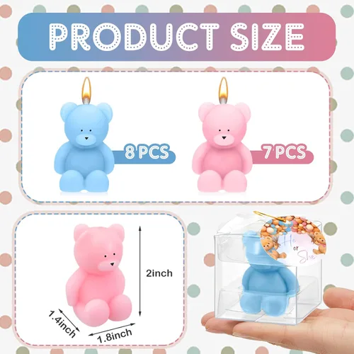 Vista 2 de 15 velas de oso para baby shower, regalos de fiesta de oso invitado, velas de baby shower, a granel para regalos decoraciones de fiesta (rosa, azul)