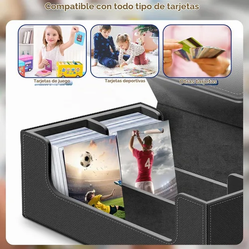Vista 4 de Homthy Caja de almacenamiento de cubierta de 1200+ cartas para cartas de intercambio, caja de almacenamiento de cartas de cuero Commander con 1200+