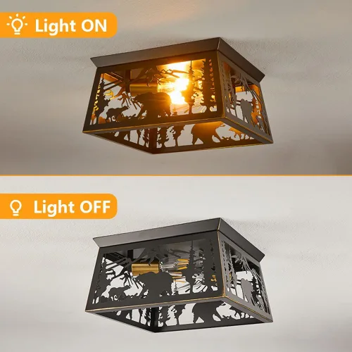 Vista 5 de Lámpara rústica, lámpara de techo empotrada de 2 luces, diseño de oso de metal para dormitorio, vestíbulo, entrada, pasillo, montaje en techo