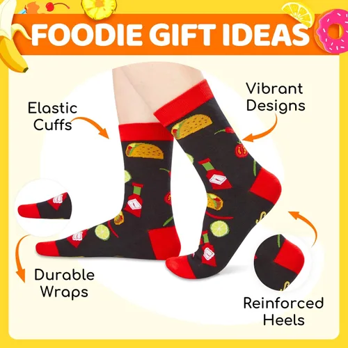 Vista 2 de HAPPYPOP Funny Food Socks Men - Women Hot Dog Ramen Taco Gifts, Pizza Taco Socks for Teen Boys Girls