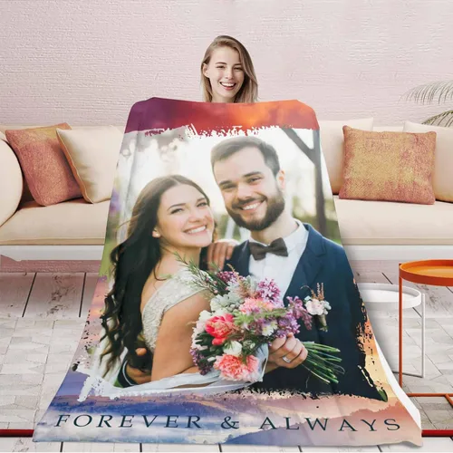 Vista 3 de D-Story Manta con fotos personalizada fabricada en Estados Unidos, regalo de foto conmemorativa personalizada para parejas, acogedora y cálida